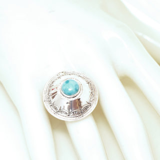 Bijoux ethniques touareg grande bague femme argent 925 massif grande ronde grave et pierre fine Turquoise naturelle vritable - Niger 071 c