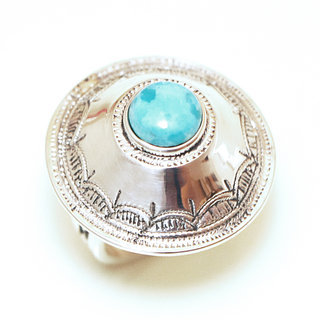 Bijoux ethniques touareg grande bague femme argent 925 massif grande ronde grave et pierre fine Turquoise naturelle vritable - Niger 071 b