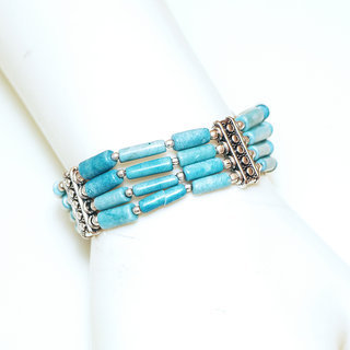 Bijoux Ethniques indiens bracelet multi-rangs turquoise claiton plaqu argent 925 et pierres perles npalais tibtain - Nepal 023 b