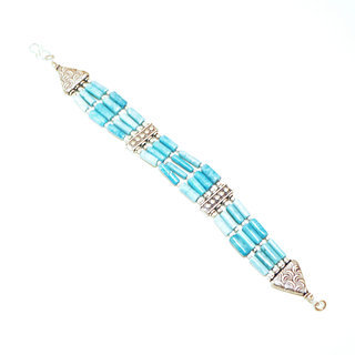 Bijoux Ethniques indiens bracelet multi-rangs turquoise claiton plaqu argent 925 et pierres perles npalais tibtain - Nepal 023 c