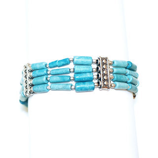 Bijoux Ethniques indiens bracelet multi-rangs turquoise claiton plaqu argent 925 et pierres perles npalais tibtain - Nepal 023 a