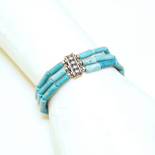 Bijoux Ethniques indiens bracelet multi-rangs turquoise claiton plaqu argent 925 et pierres perles npalais tibtain - Nepal 024 b