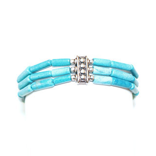 Bijoux Ethniques indiens bracelet multi-rangs turquoise claiton plaqu argent 925 et pierres perles npalais tibtain - Nepal 024 a