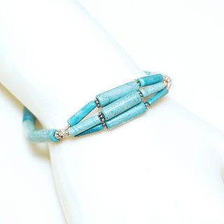 Bijoux Ethniques indiens bracelet multi-rangs turquoise claiton plaqu argent 925 et pierres perles npalais tibtain - Nepal 025 b