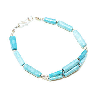 Bijoux Ethniques indiens bracelet multi-rangs turquoise claiton plaqu argent 925 et pierres perles npalais tibtain - Nepal 025 a