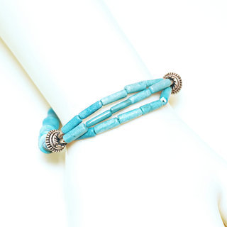 Bijoux Ethniques indiens bracelet multi-rangs turquoise claiton plaqu argent 925 et pierres perles npalais tibtain - Nepal 027 b