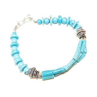 Bijoux Ethniques indiens bracelet multi-rangs turquoise claiton plaqu argent 925 et pierres perles npalais tibtain - Nepal 027 a