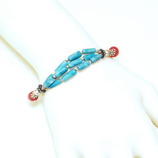 Bijoux Ethniques indiens bracelet multi-rangs turquoise corail laiton plaqu argent 925 et pierres perles npalais tibtain - Nepal 030 b