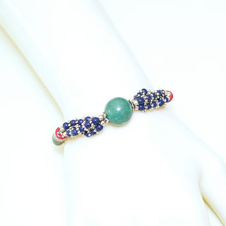 Bijoux Ethniques indiens bracelet multi-rangs turquoise corail lapis-lazuli laiton plaqu argent 925 et pierres perles npalais tibtain - Nepal 032 b