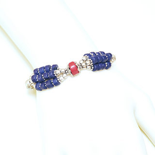 Bijoux Ethniques indiens bracelet multi-rangs turquoise corail lapis-lazuli laiton plaqu argent 925 et pierres perles npalais tibtain - Nepal 033 b