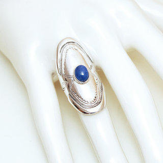 Bijoux ethniques touareg argent bague femme longue navette grave et pierre fine Lapis-Lazuli - Niger 072 b