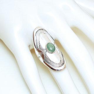 Bijoux ethniques touareg argent bague femme longue navette grave et pierre fine Aventurine - Niger 072 b