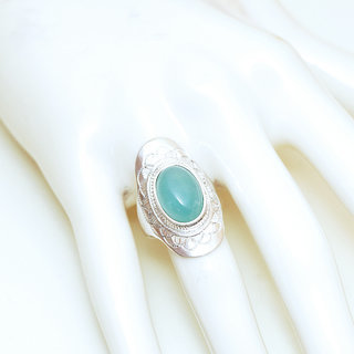 Bijoux ethniques touareg argent 925 massif bague femme pierres semi-prcieuses Amazonite longue navette grave date personnalisable - Niger 073b