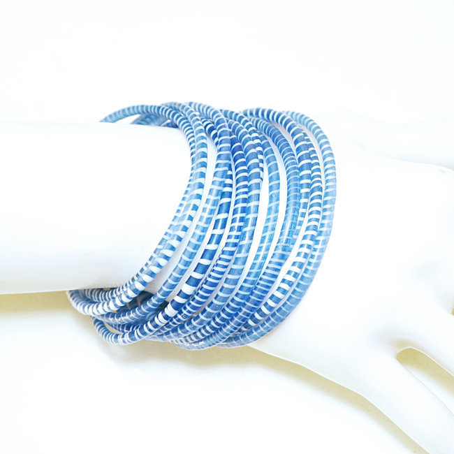 Bijoux Africains Bracelet Jokko Plastique Recyclé Tendance Ethniques Bleu transparent Lot de 12 - Mali 056 b