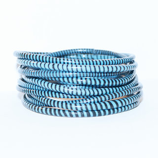 Bijoux Africains Bracelet Jokko Plastique Recycl Tendance Ethniques Bleu fonc turquoise Lot de 12 - Mali 057 a