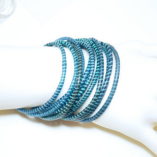 Bijoux Africains Bracelet Jokko Plastique Recycl Tendance Ethniques Bleu fonc Bleu Paon Turquoise Lot de 12 - Mali 059 b
