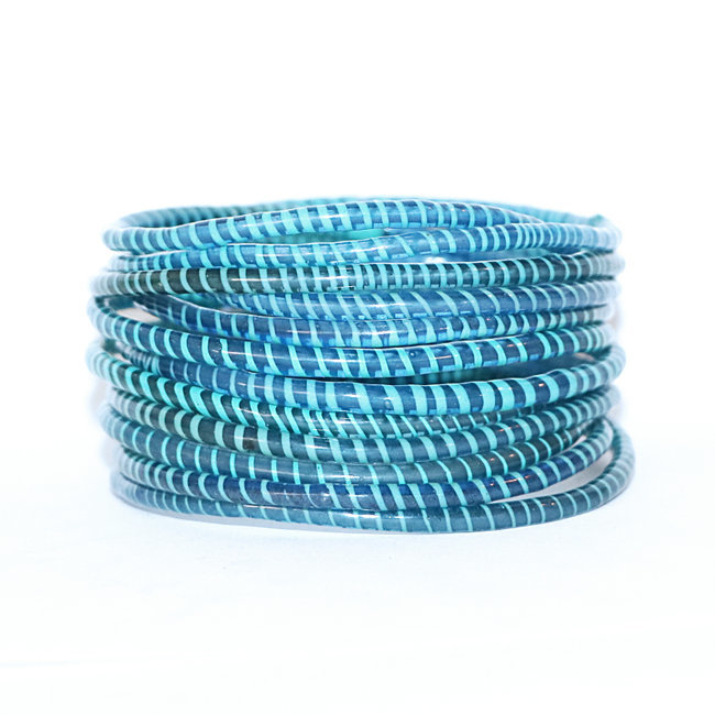 Lot de 12 bracelets Jokko en plastique recyclé Turquoise bleu paon - Mali 059