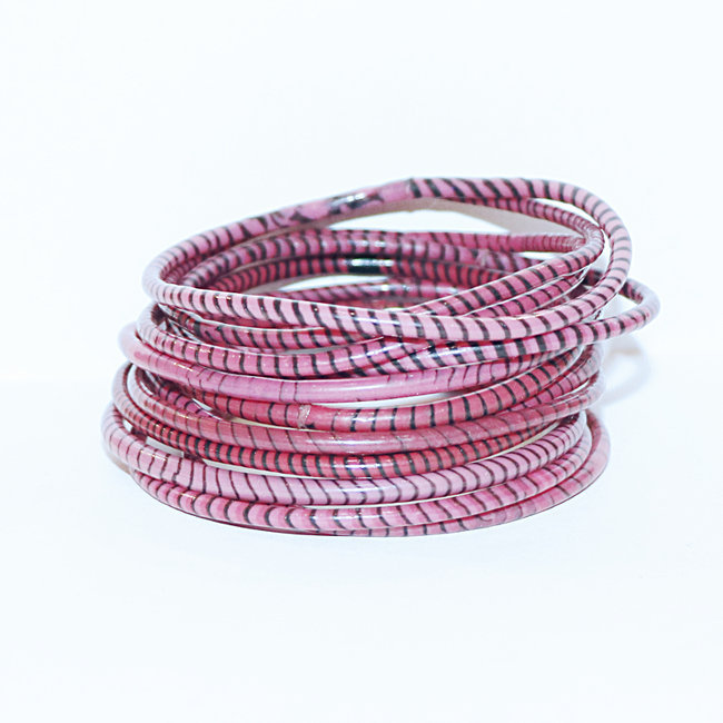 Lot de 12 bracelets Jokko en plastique recyclé Rose bonbon - Mali 062