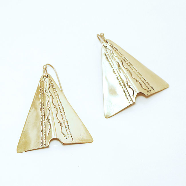 Boucles d'oreilles touareg triangles en bronze doré - Mali 146