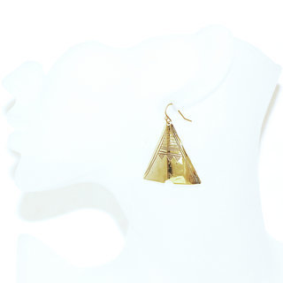 Bijoux ethniques touareg boucles d'oreilles pendantes longues tombantes triangles peul fulani gravées bronze dorée or - Mali 147 b