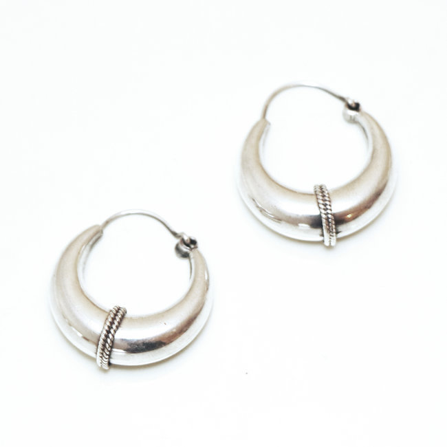 Boucles d'oreilles argent 925 créoles bombées filigranes - 2,5 cm - Népal 023