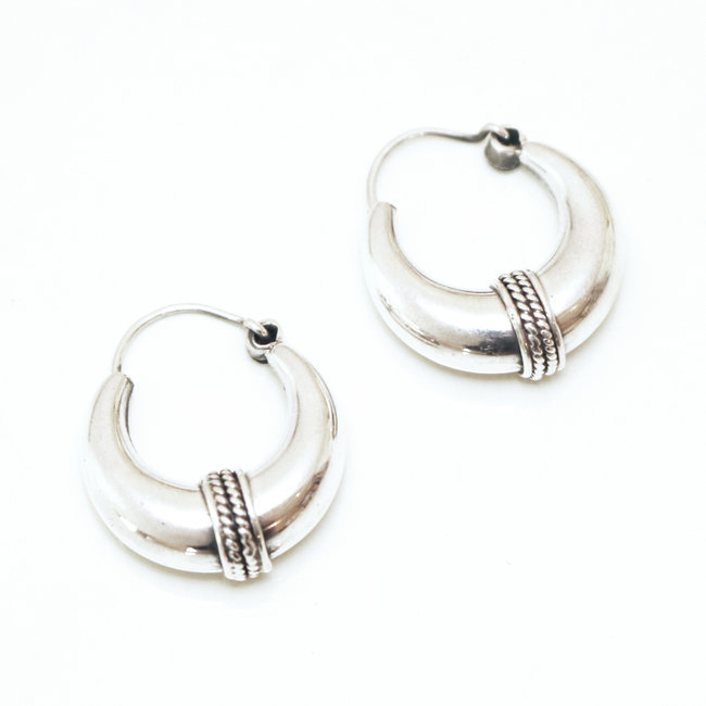 Boucles d'oreilles argent 925 créoles bombées filigranes - 2 cm - Népal 024