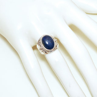 Bijoux ethniques Indiens bague en argent 925 massif femme pierre fine ovale filigranes Lapis Lazuli bleu fonc  spirales - Inde 197Sb