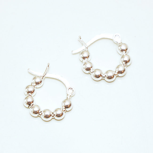 Boucles d'oreilles argent massif 925 créoles perles - Inde 007