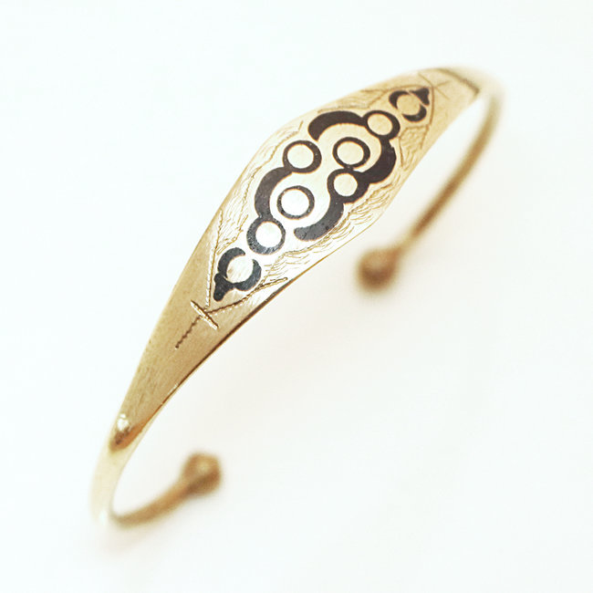 Bracelet jonc plat gravé en bronze doré et ébène - Mauritanie 018
