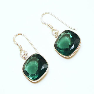 Bijoux Indiens Ethniques boucles d'oreilles argent pierres semi-prcieuses 925 massif femme et pierre fine petite classique carr losange cristal verre vert facettes - Inde 059a