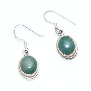 Bijoux Indiens Ethniques boucles d'oreilles argent  pierres semi-prcieuses 925 massif femme et pierre fine petite classique ovale lisse aventurine vert - Inde 060