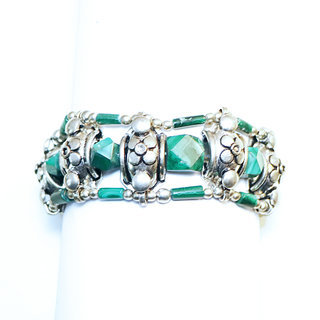 Bijoux Ethniques indiens bracelet manchette argent malachite plaqu multi-rangs pierres fines perles npalais tibtain - Nepal 036 a