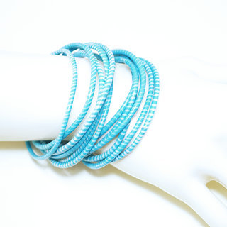 Bijoux Africains Bracelet Jokko Plastique Recycl Tendance Ethniques Bleu Cleste turquoise Lot de 12 - Mali 063 b