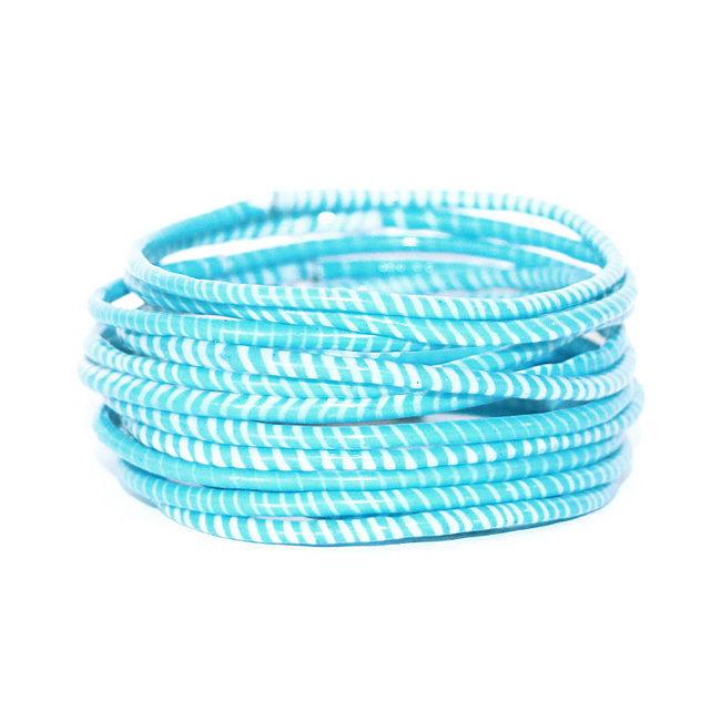 Lot de 12 bracelets Jokko en plastique recyclé Bleu céleste - Mali 063