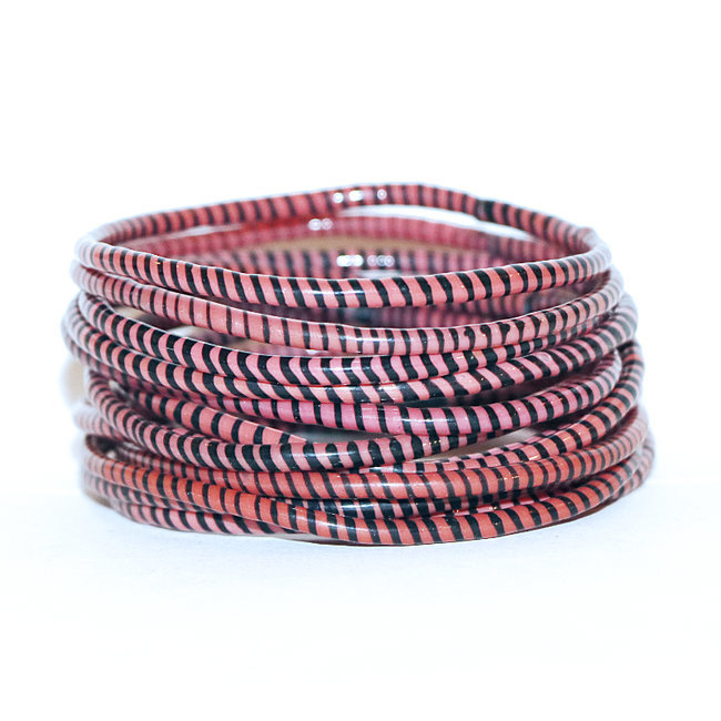 Lot de 12 bracelets Jokko en plastique recyclé Rose fuschia - Mali 064