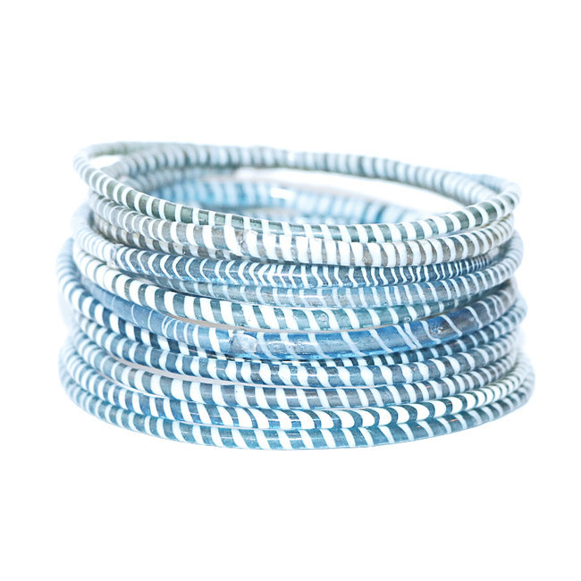 Bijoux Africains Bracelet Jokko Plastique Recyclé Tendance Ethniques Bleu Gris transparent Lot de 12 - Mali 078 a