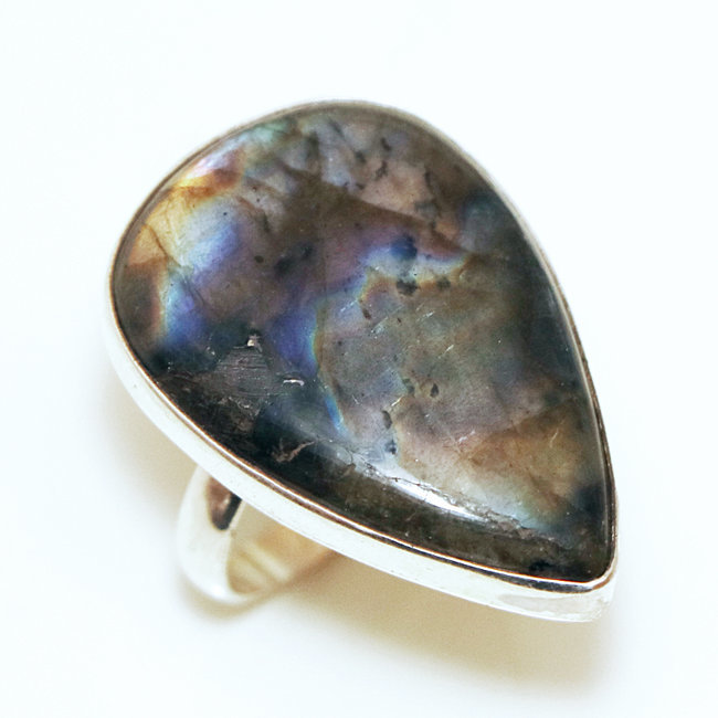 Bague argent 925 réglable cabochon goutte et Labradorite - Inde 224