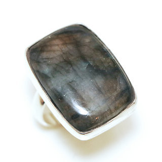 Bijoux ethniques indiens bague en argent 925 massif femme petite pierre fine Labradorite lisse rectangle rglable ajustable ouverte npalaise - Inde 228a