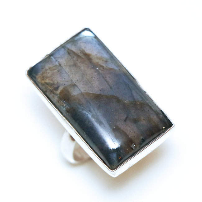 Bague argent 925 réglable cabochon rectangle et Labradorite - Inde 230