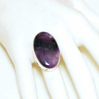 Bijoux ethniques indiens bague en argent 925 massif femme pierre fine Amthyste violet mauve lisse ovale rglable ajustable ouverte - Inde 232b