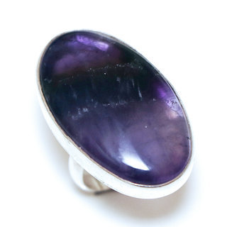 Bijoux ethniques indiens bague en argent 925 massif femme pierre fine Amthyste violet mauve lisse ovale rglable ajustable ouverte - Inde 232a