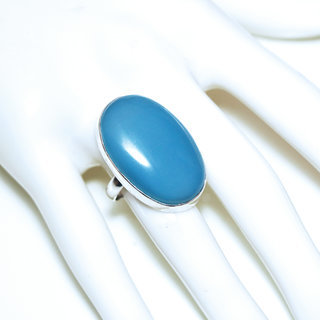 Bijoux ethniques indiens bague en argent 925 massif femme pierre fine Agate bleue clair lisse ovale rglable ajustable ouverte - Inde 235b