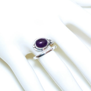 Bijoux ethniques Indiens bague en argent 925 fine rglable ajustable femme filigranes petites ovales et pierre fine Amthyste violet  - Inde 074b