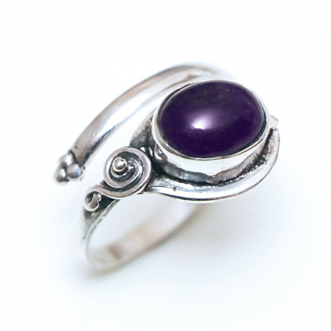 Bague argent massif 925 filigranes réglable et Améthyste violet - Inde 074