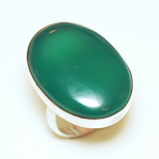 Bijoux ethniques indiens bague en argent 925 massif femme pierre fine Agate verte fonce lisse ovale rglable ajustable ouverte - Inde 204a