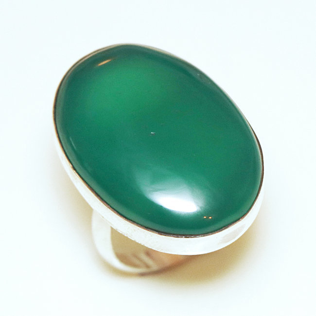 Bague argent 925 réglable cabochon ovale et Agate verte - Inde 204