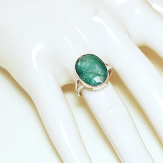 Bijoux ethniques Indiens bague argent 925 et pierre fine corindon Emeraude vert fonc ovale facettes - Inde 248b