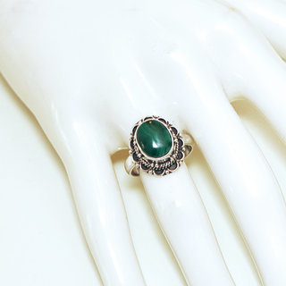 Bijoux ethniques Indiens bague argent 925 et pierre fine Malachite vert fonc filigranes ovale - Inde 251b