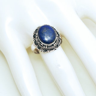 Bijoux ethniques Indiens bague argent 925 et pierre fine Lapis Lazuli bleu fonc filigranes ovale - Inde 251b