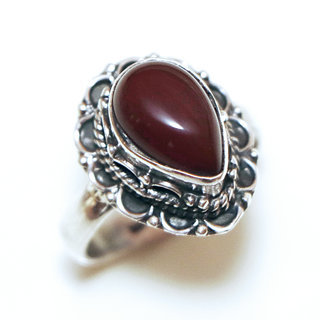 Bijoux ethniques Indiens bague argent 925 et pierre fine Cornaline orange filigranes goutte - Inde 253a